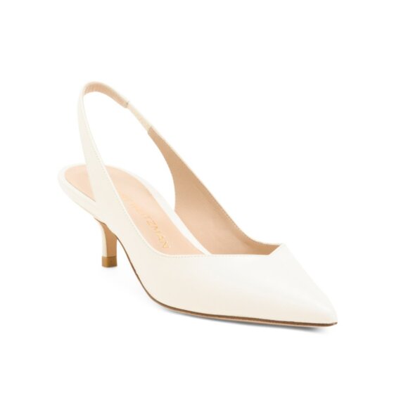 STUART WEITZMAN Cream Made In Spain Leather Eva 50 Slingback Heels - Picture 1 of 2